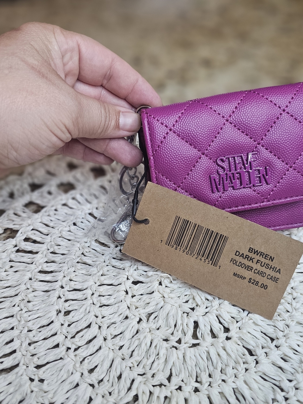 Steve Madden Quilted Dark Fuchsia Foldover Card Case
